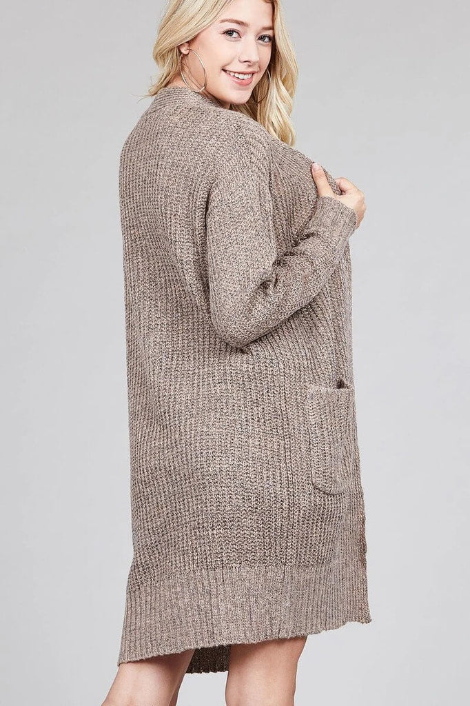 ALICIA Dolman sleeve open front w/patch pocket marled sweater cardigan