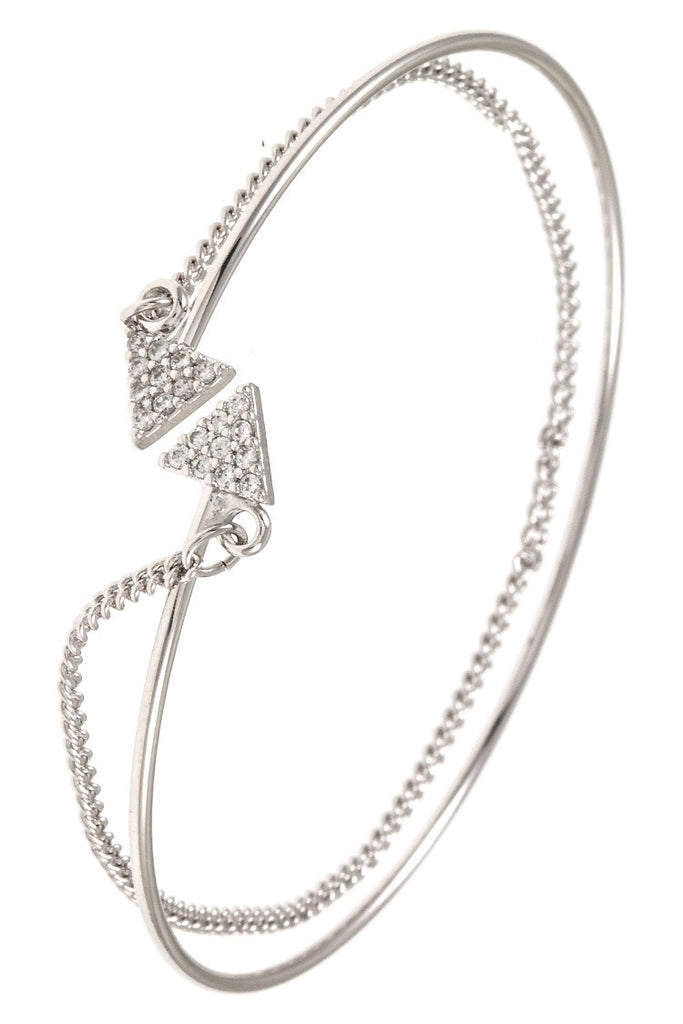 Cz stone triangle tip accent chain and bangle cuff bracelet