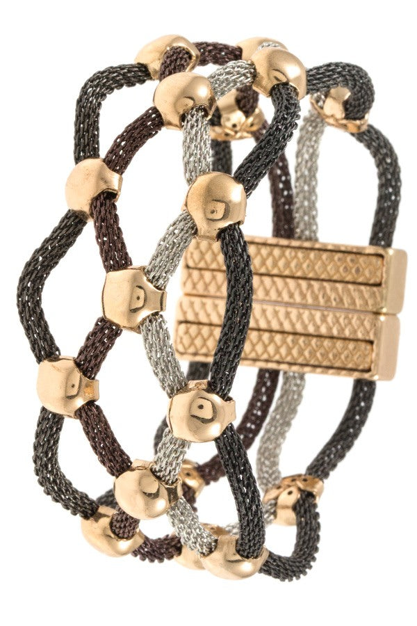 Woven ball bead accent mesh bracelet