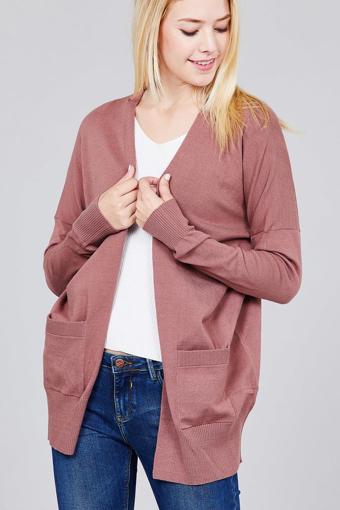 ELOISE Long dolman sleeve open front w/pocket sweater cardigan