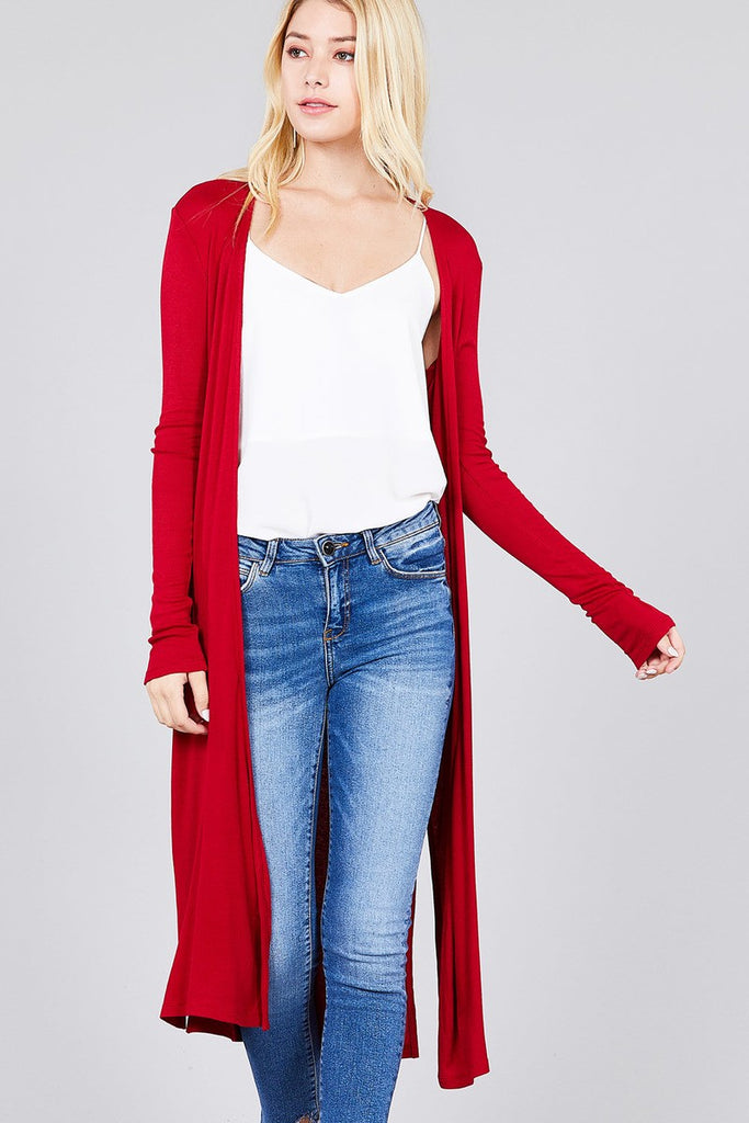 ANDY long sleeve open front side slit cardigan