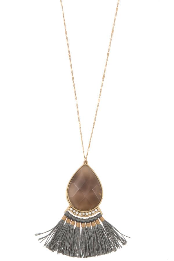 Faceted gem tassel link long necklace