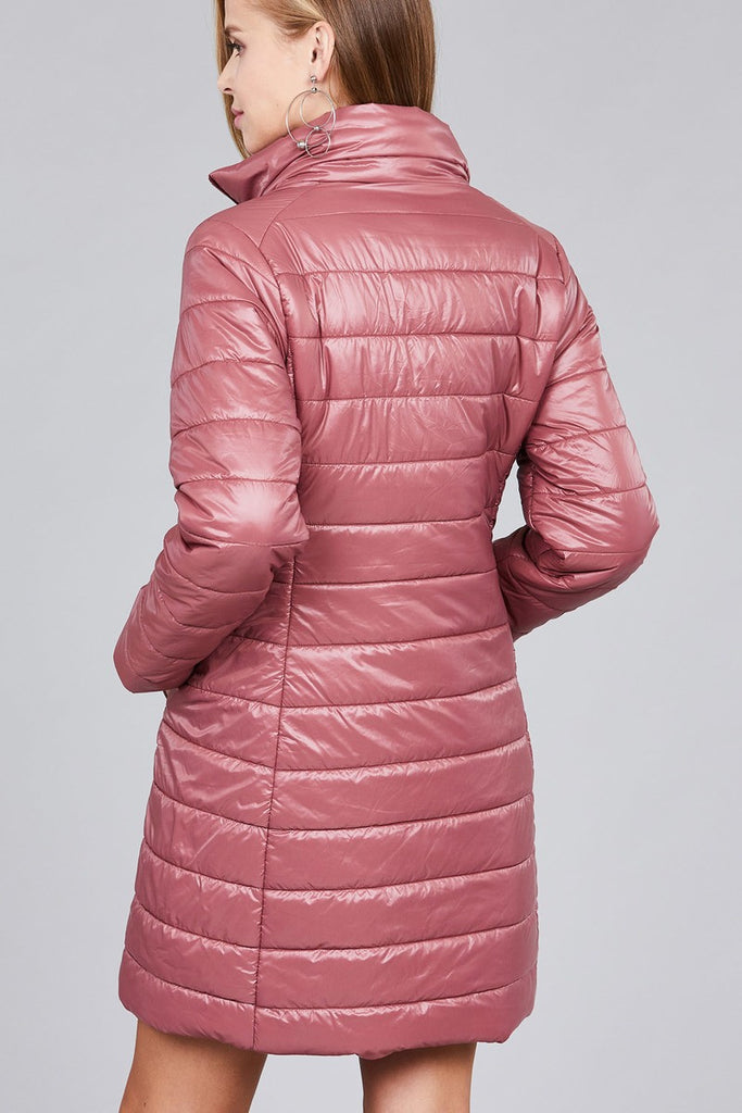 Long sleeve quilted long padding jacket