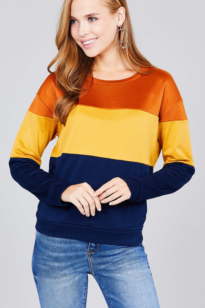 FRANCE color block pattern brushed french terry top