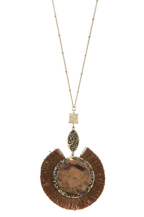 Elongated gem disk pendant necklace set