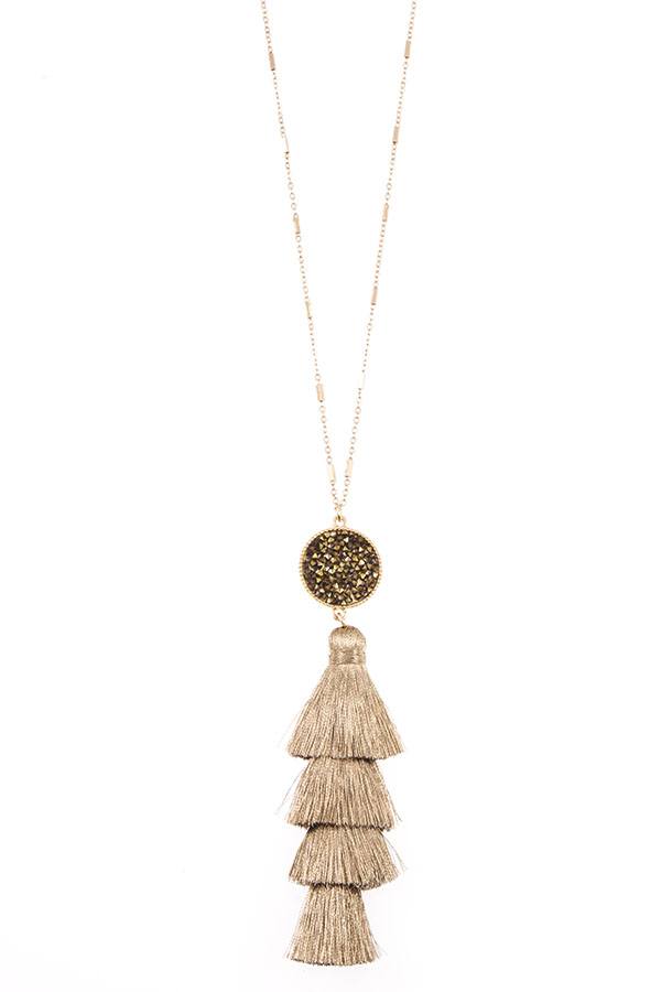 Tassel and bead accent long necklace set