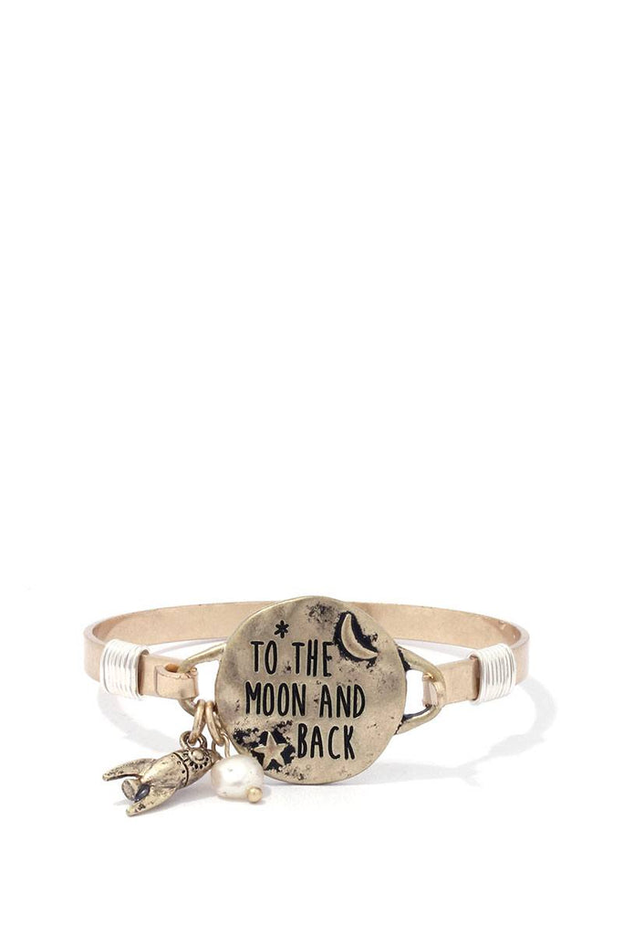 TO THE MOON AND BACK Engraved Metal Bracelet