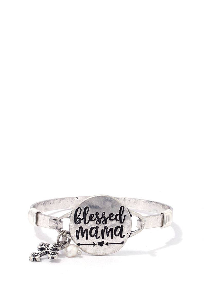 BLESSED MAMA Engraved Metal Bracelet