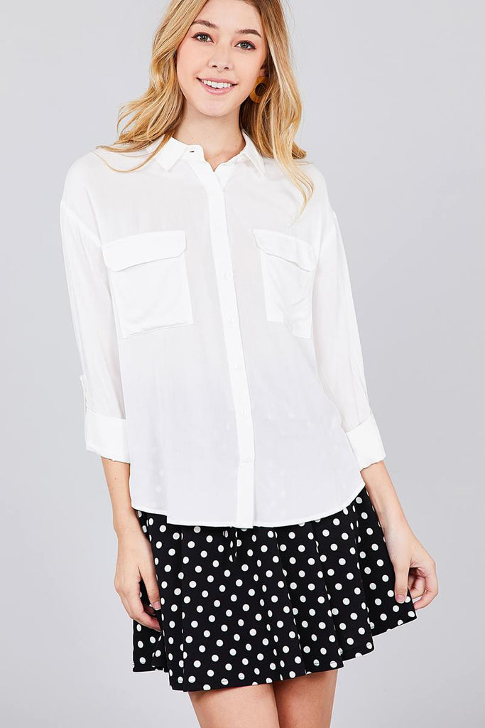 CHARLOTTE 3/4 Roll Up Sleeve Woven Shirts