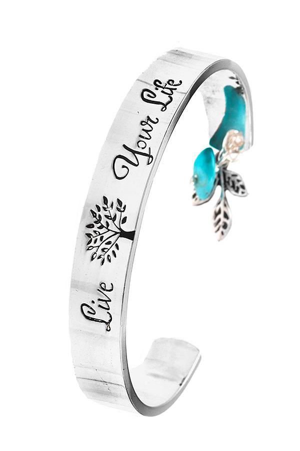Live Your Life Etched Cuff Bracelet