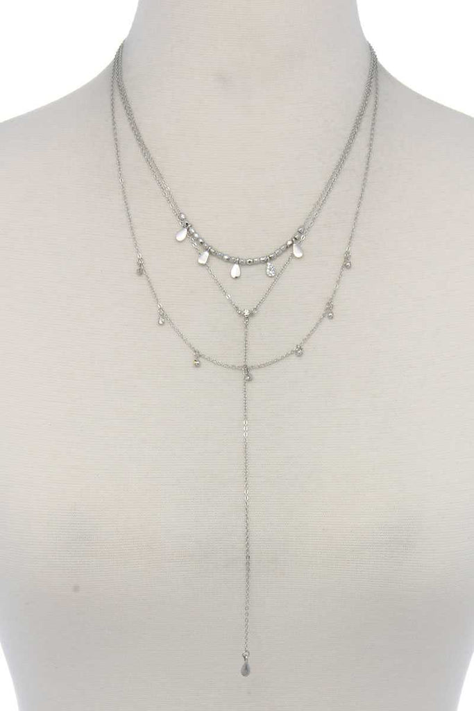 Hammered Teardrop Shape Dangle Layered Necklace
