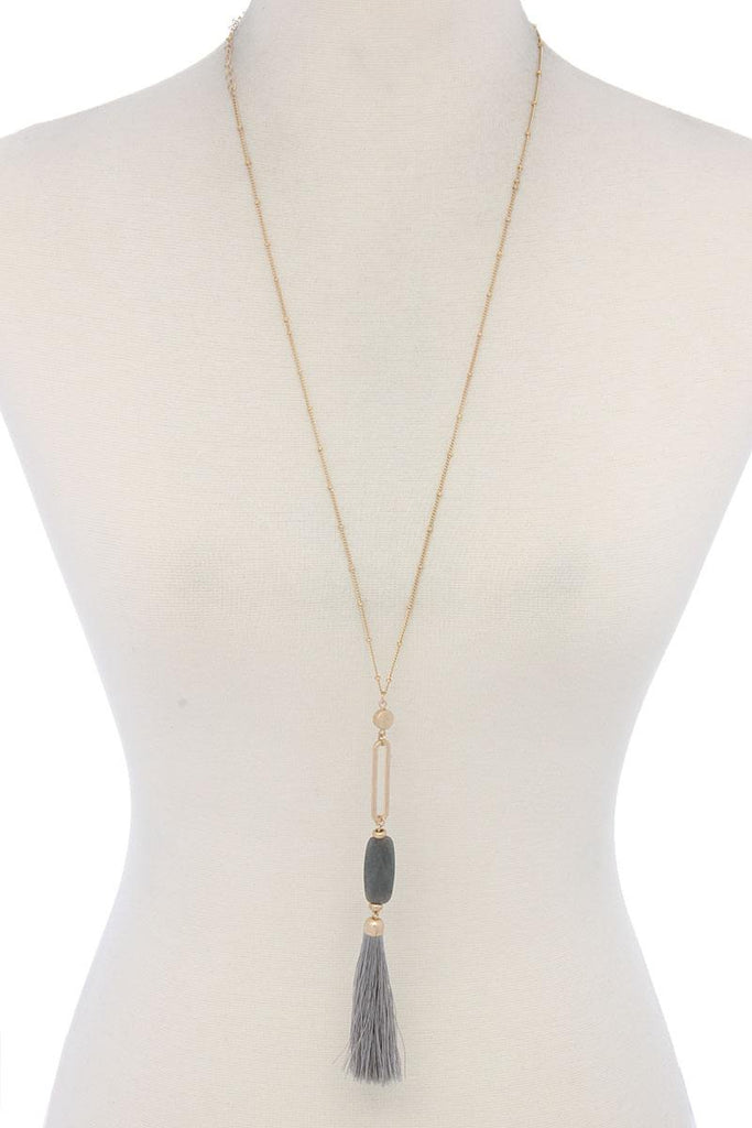 Cut Out Long Oval Bead Tassel Pendant Necklace