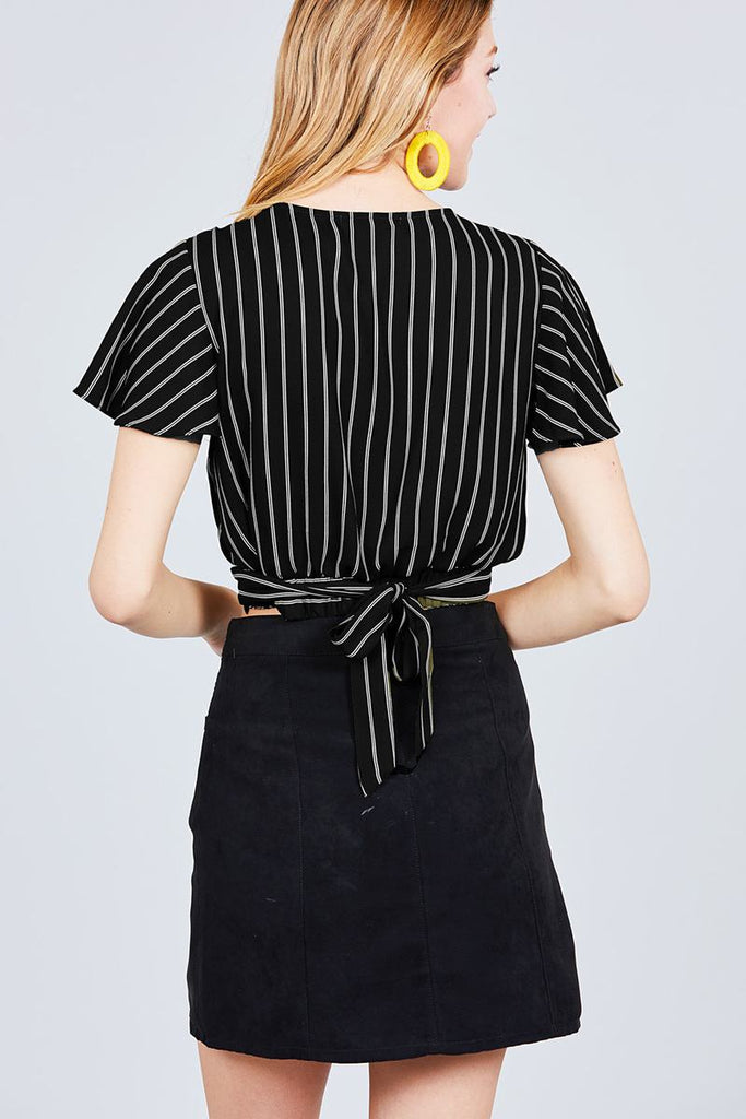 LUCY Short Sleeve V-neck Multi Stripe Print Top