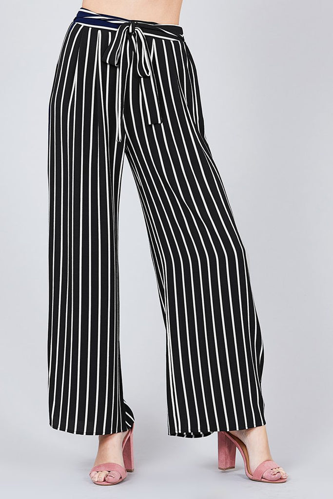 LIZ Stripe Print Waist Self Bow Tie Pants
