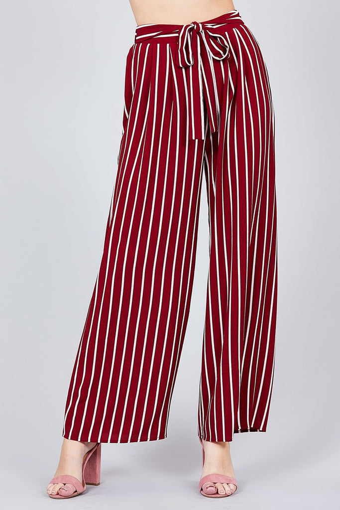 ELLEN Stripe Print Waist Self Bow Tie Pants