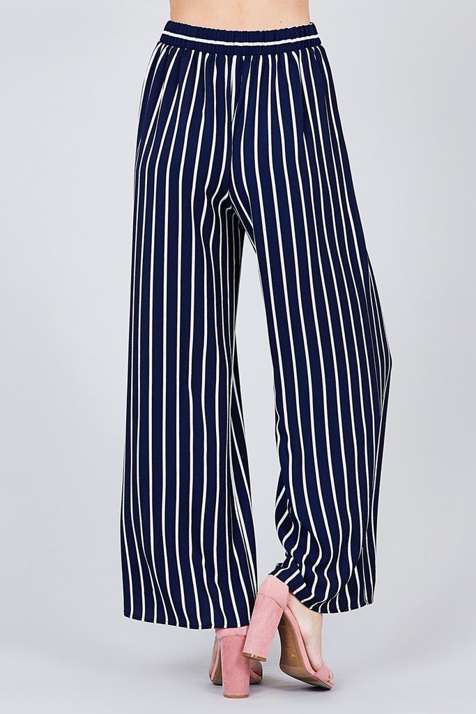ELLY Stripe Print Waist Self Bow Tie Pants