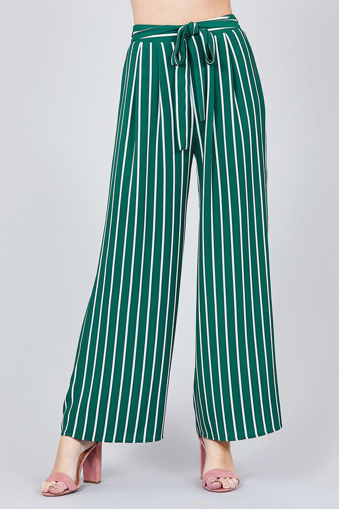 ELIZABETH Stripe Print Waist Self Bow Tie Pants