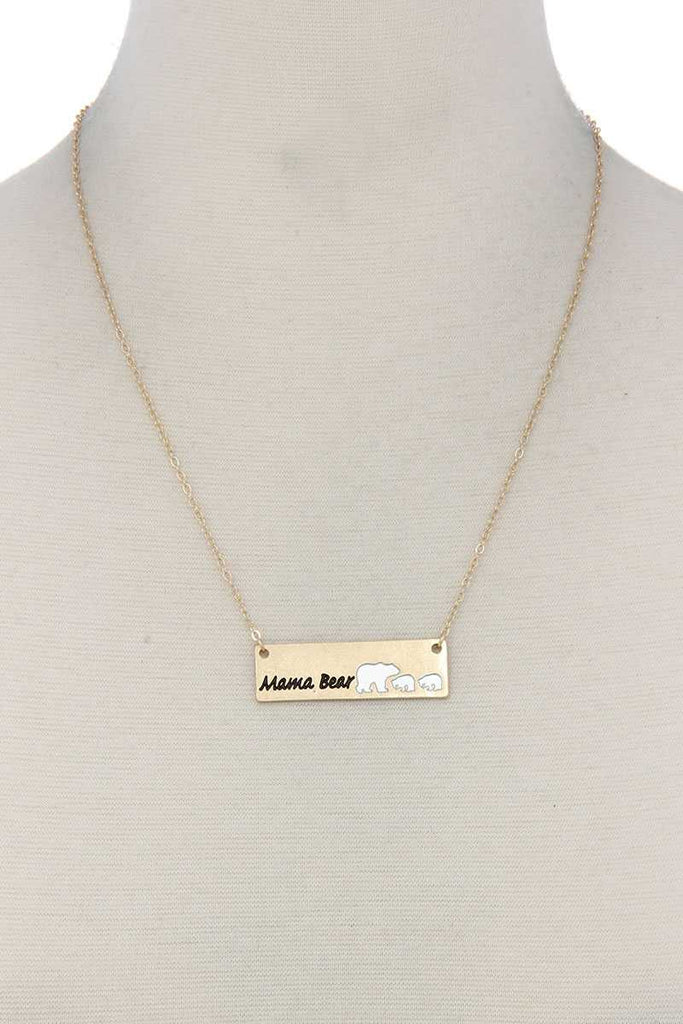 Mama Bear Metal Bar Pendant Necklace