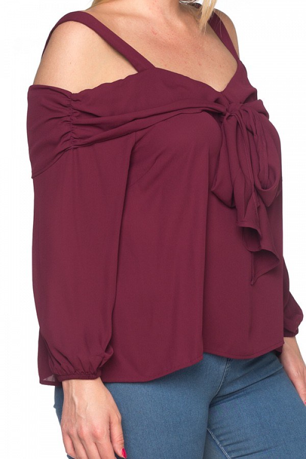 GRACIE Front Bow Cold Shoulder Shirts