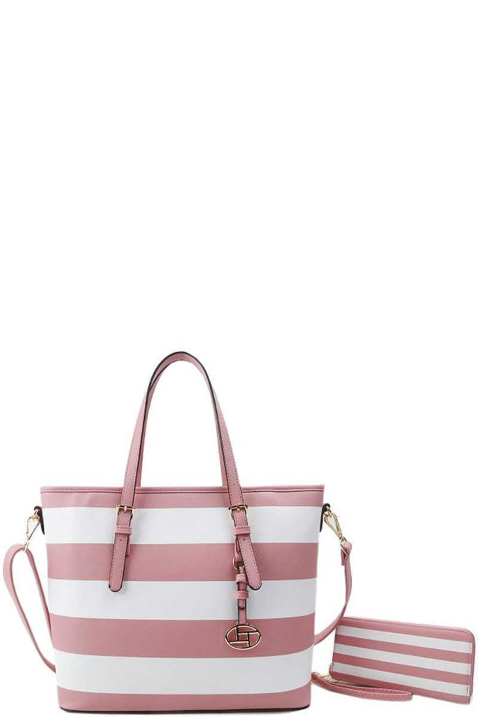 OLIVIA 2 in 1 striped Bag with Matching Wallet