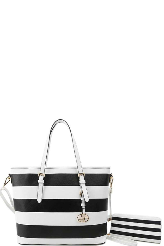 OLIVIA 2 in 1 striped Bag with Matching Wallet