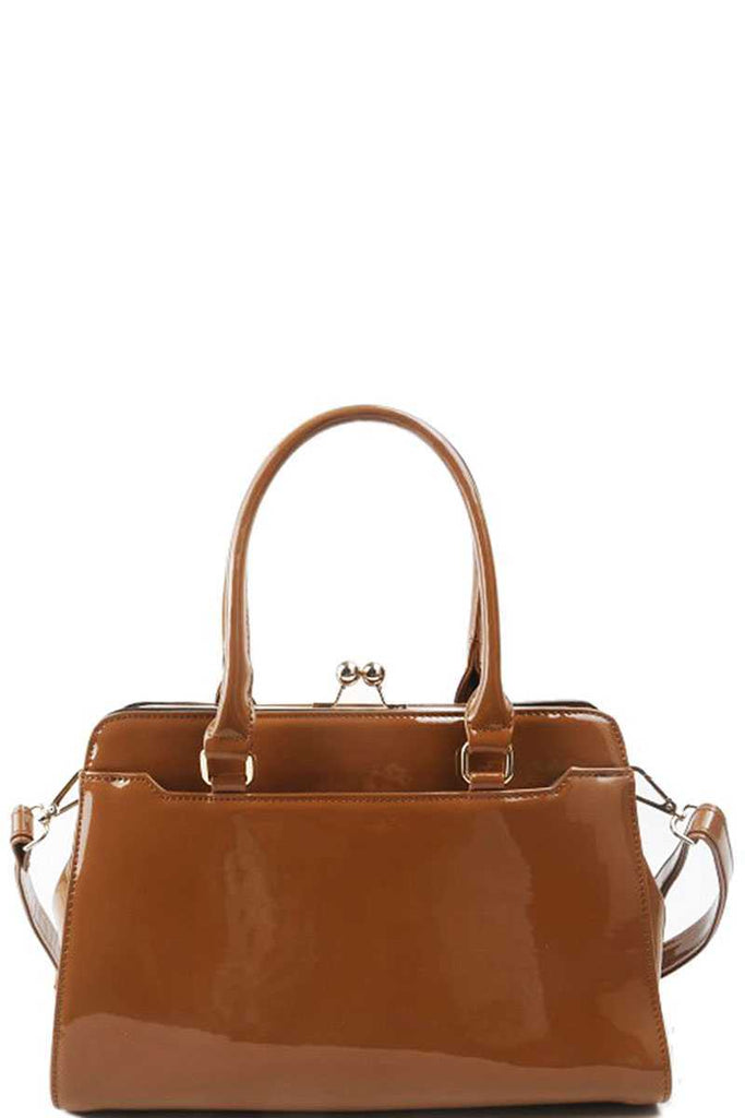 MARIELA Glossy Satchel With Long Strap