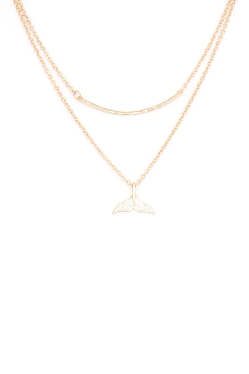 Rhinestone Mermaid Tassel Charm Layered Necklace