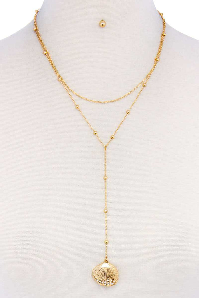 Designer Fashion Rhinestone Sea Shell Necklace And Earring Set