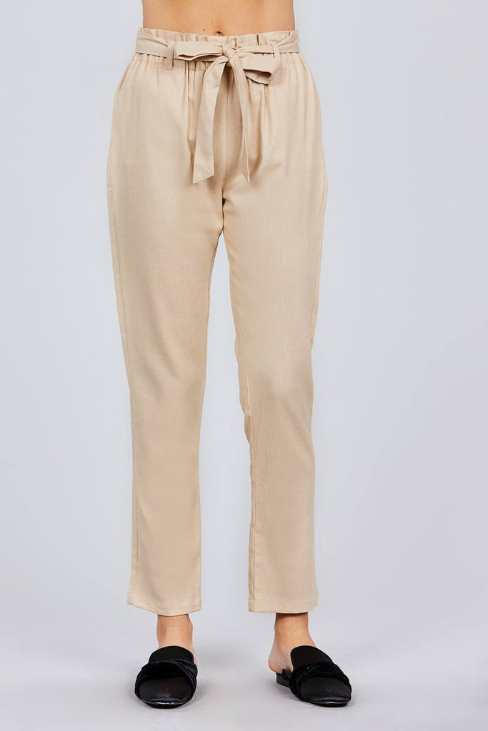 COREY Paper Bag W/bow Tie Long Linen Pants