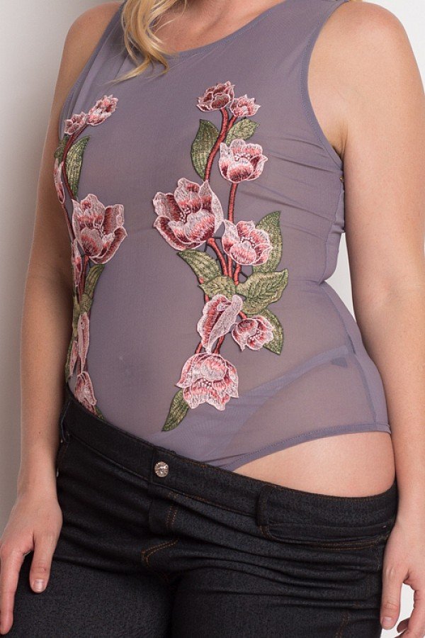 ELVA Floral Embroidery Mesh Bodysuit
