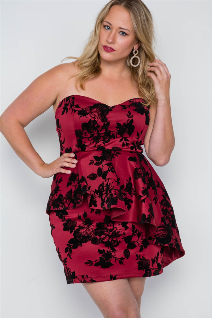 RILEY Strapless Floral Sweetheart Mini Dress