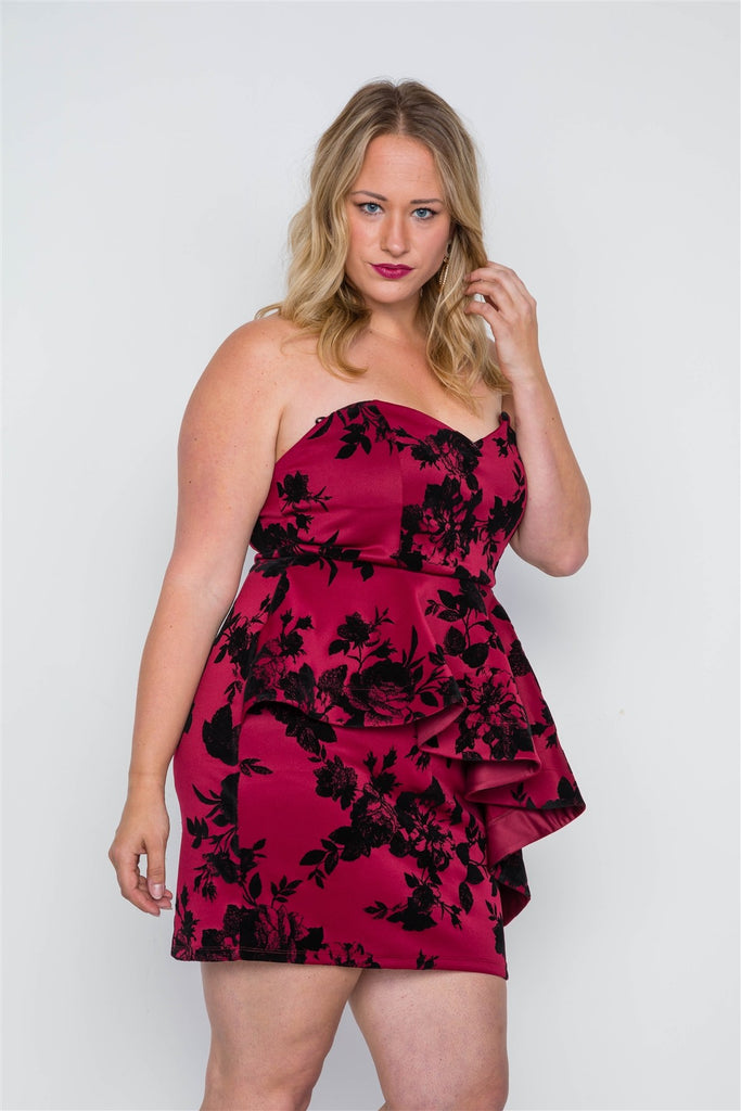 RILEY Strapless Floral Sweetheart Mini Dress