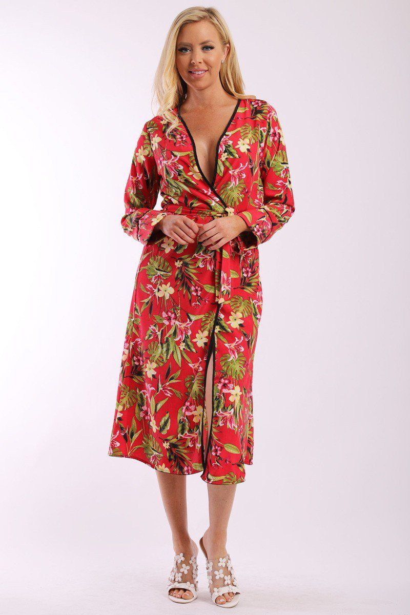 KATE Floral Print Cardigan Kimono with Matching Belt