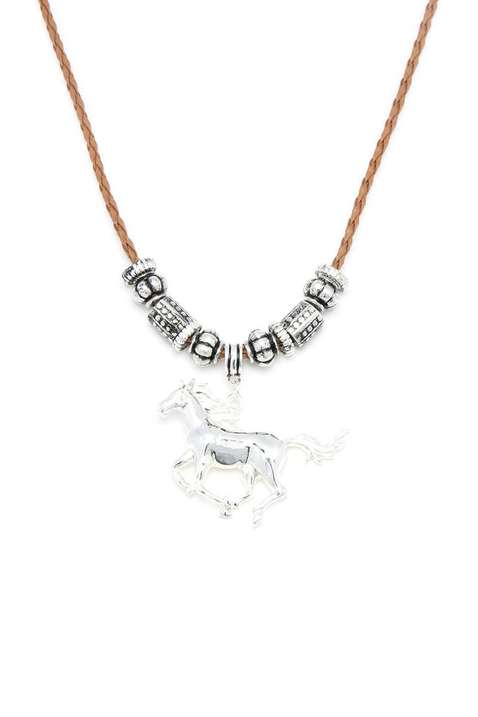 Horse Charm Metal Bead Necklace