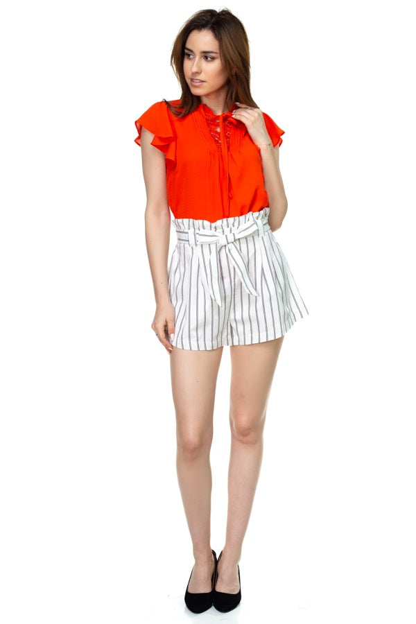 LEONORE Pinstripe Belted Mini Shorts