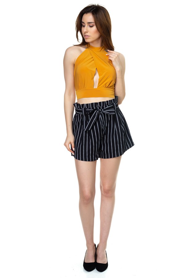 CINDY Pin Stripe Belted Mini Shorts