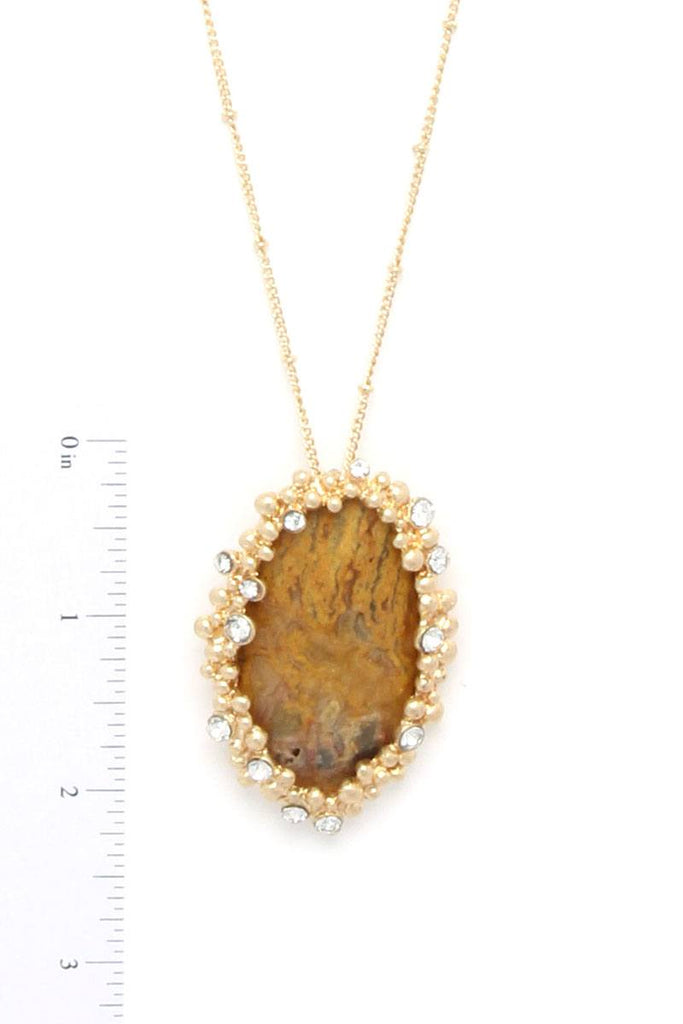 Beaded Oval Shape Pendant Necklace
