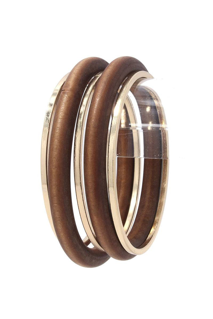 Wood Metal Bangle Bracelet Set