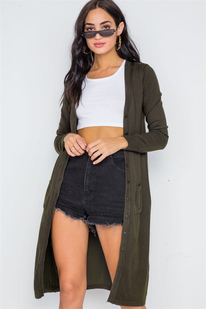 CLAIR Button Front Longline Cardigan