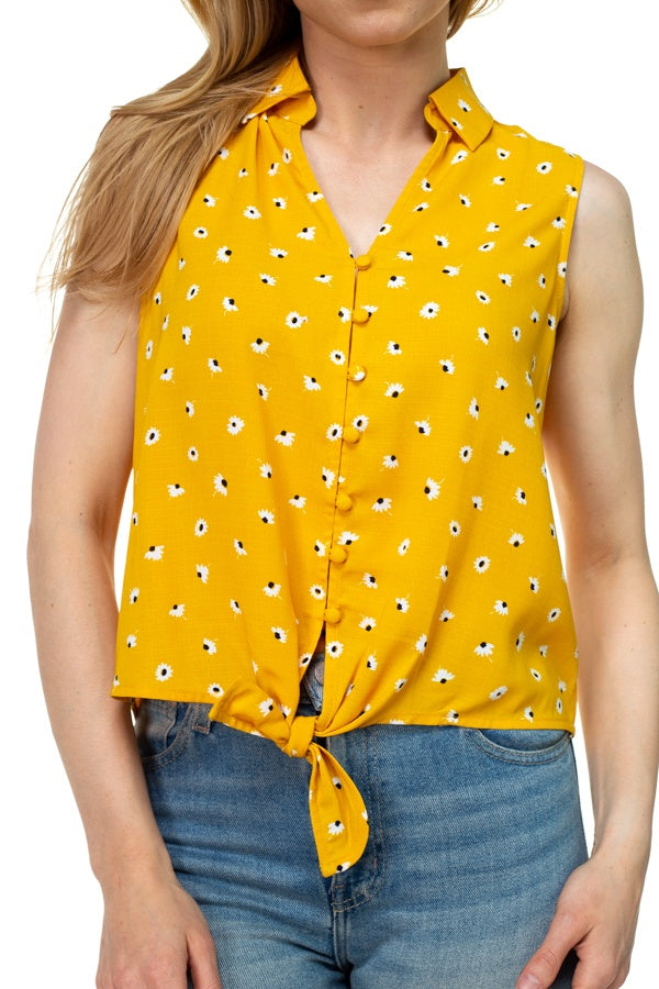 JENNY Floral Ditsy Knotted Sleeveless Top