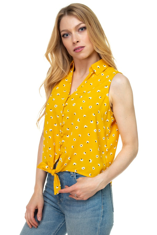 JENNY Floral Ditsy Knotted Sleeveless Top