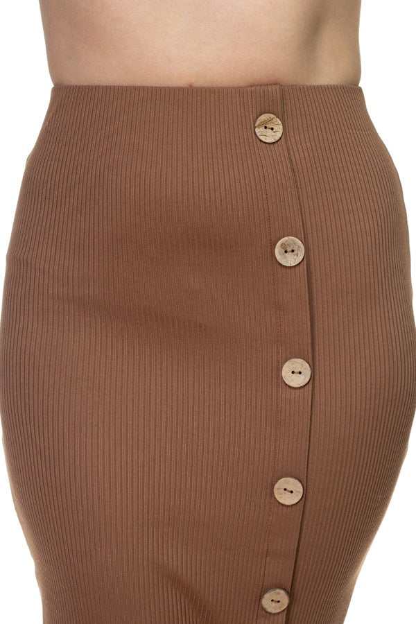 AGNES Coconut Button Down Ribbed Skirt