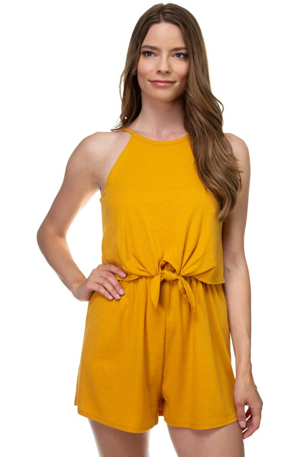 ERIN Sleeveless Ribbed Front Tie Romper