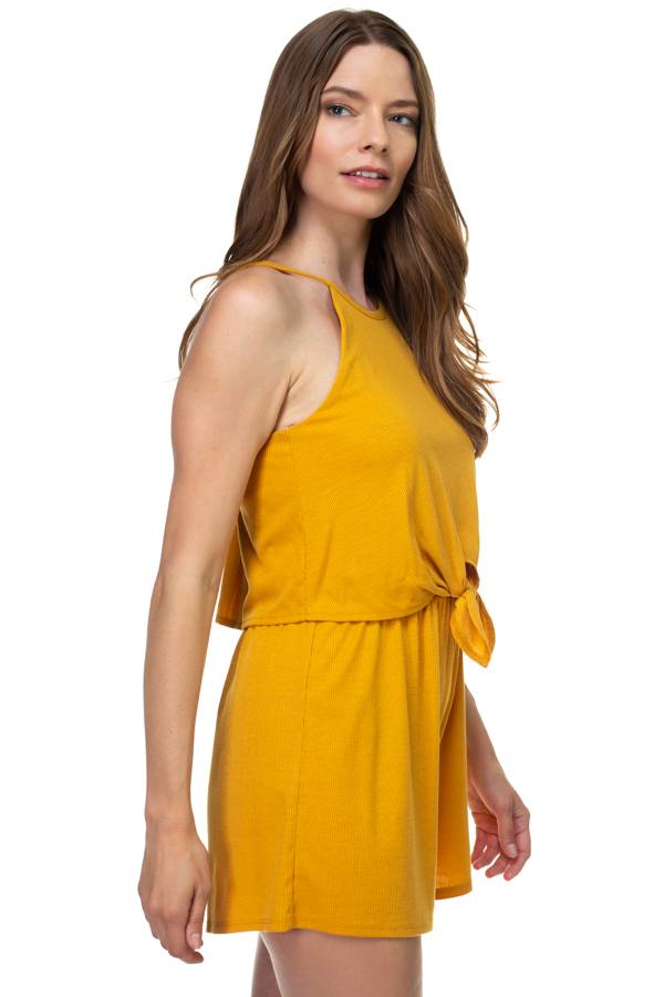 ERIN Sleeveless Ribbed Front Tie Romper