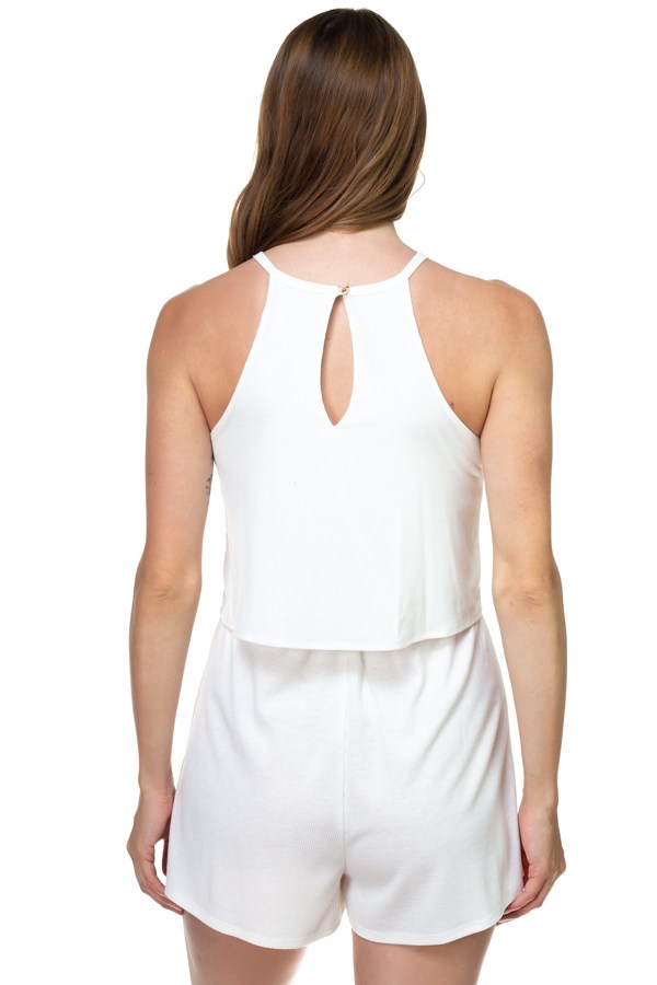 ELIE Sleeveless Ribbed Front Tie Romper