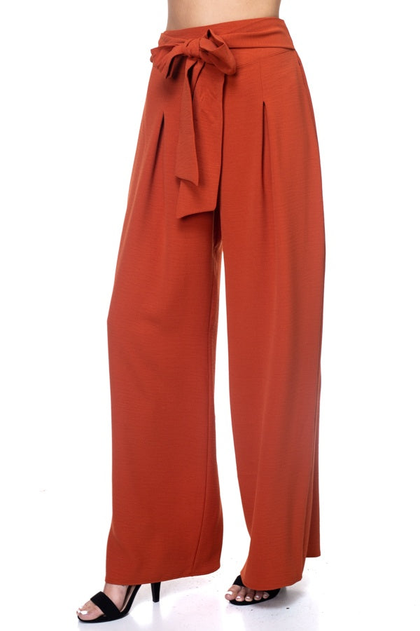 ALISON Belted Pleated Palazzo Pants