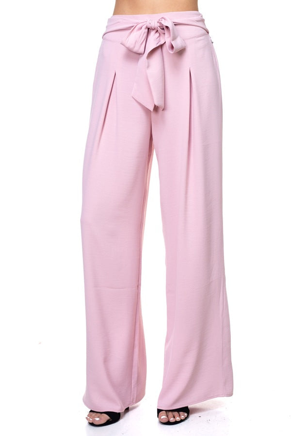 ANNETA Belted Pleated Palazzo Pants
