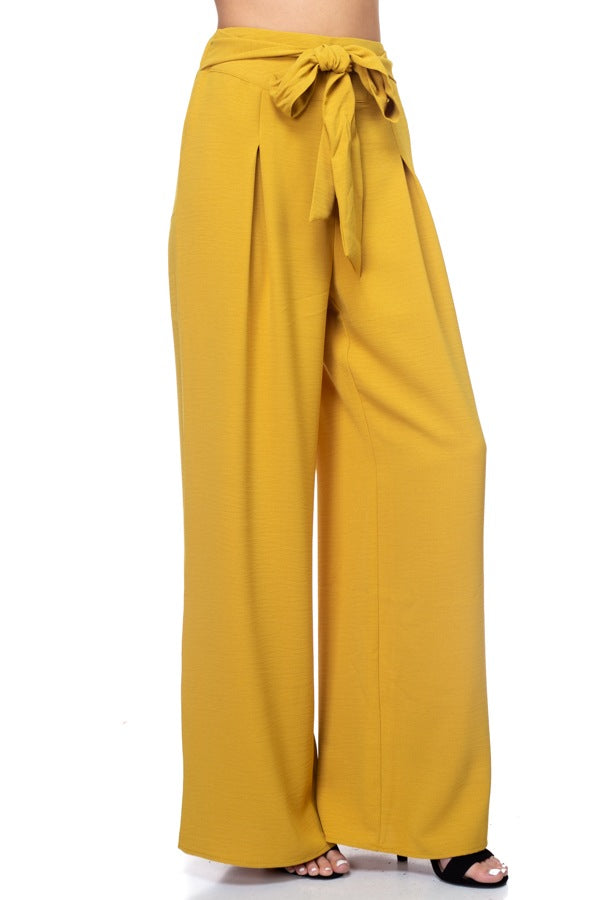 AMABEL Belted Pleated Palazzo Pants