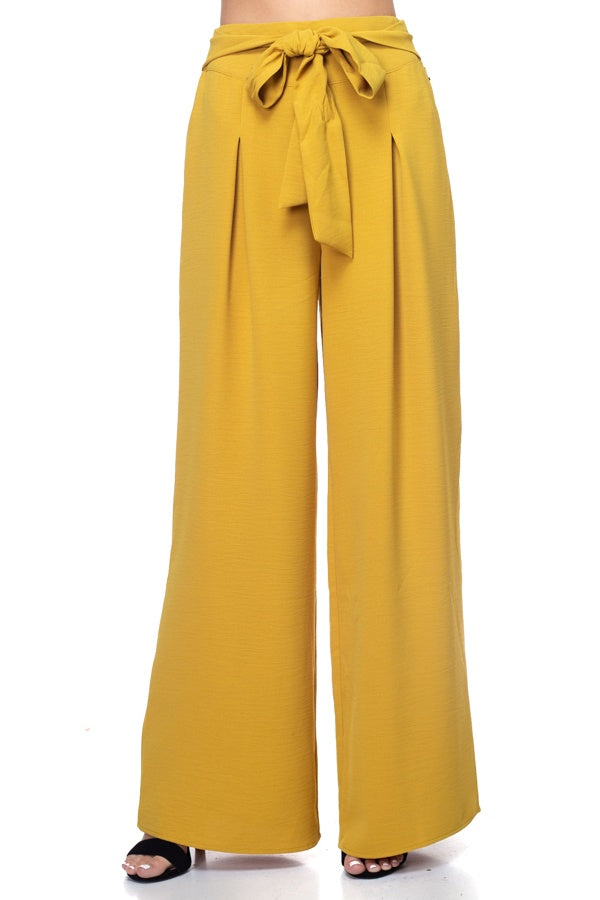 AMABEL Belted Pleated Palazzo Pants