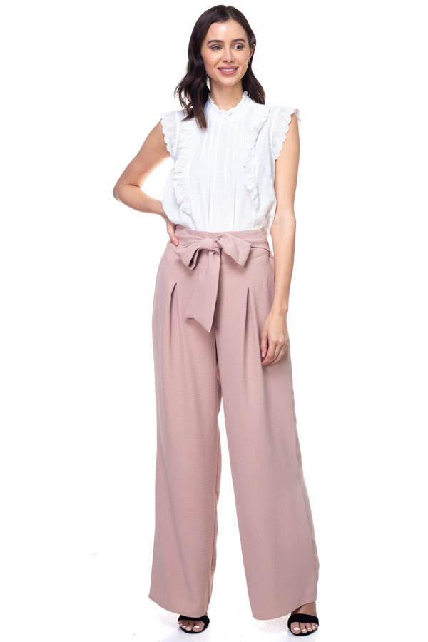 ARELIZ Belted Pleated Palazzo Pants